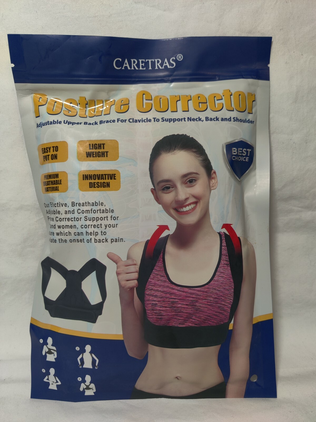 Posture Corrector CARETRAS, Adjustable Upper Support Back Shoulder Brace 36″-44″