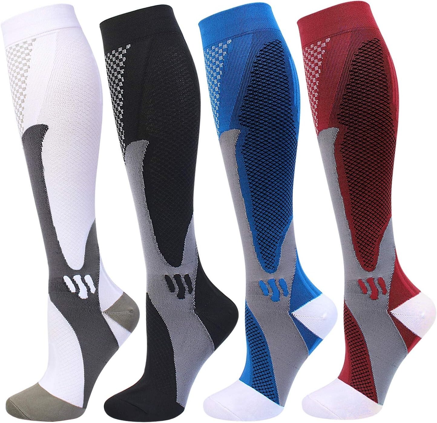Durable Compression Socks with Shock Absorption Effect – Black+Blue+White+Red