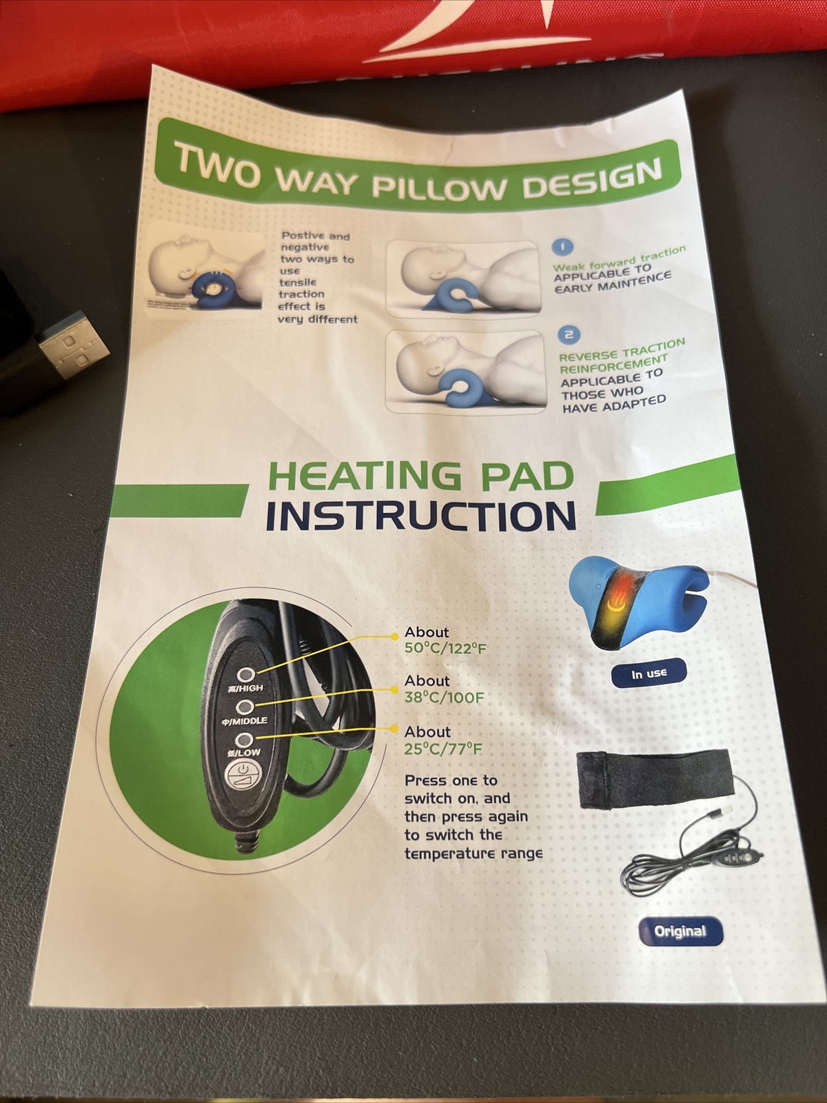 Cervical Neck Pillow stretcher Traction Pain Relief Dr.Healing W/ Heating Pad