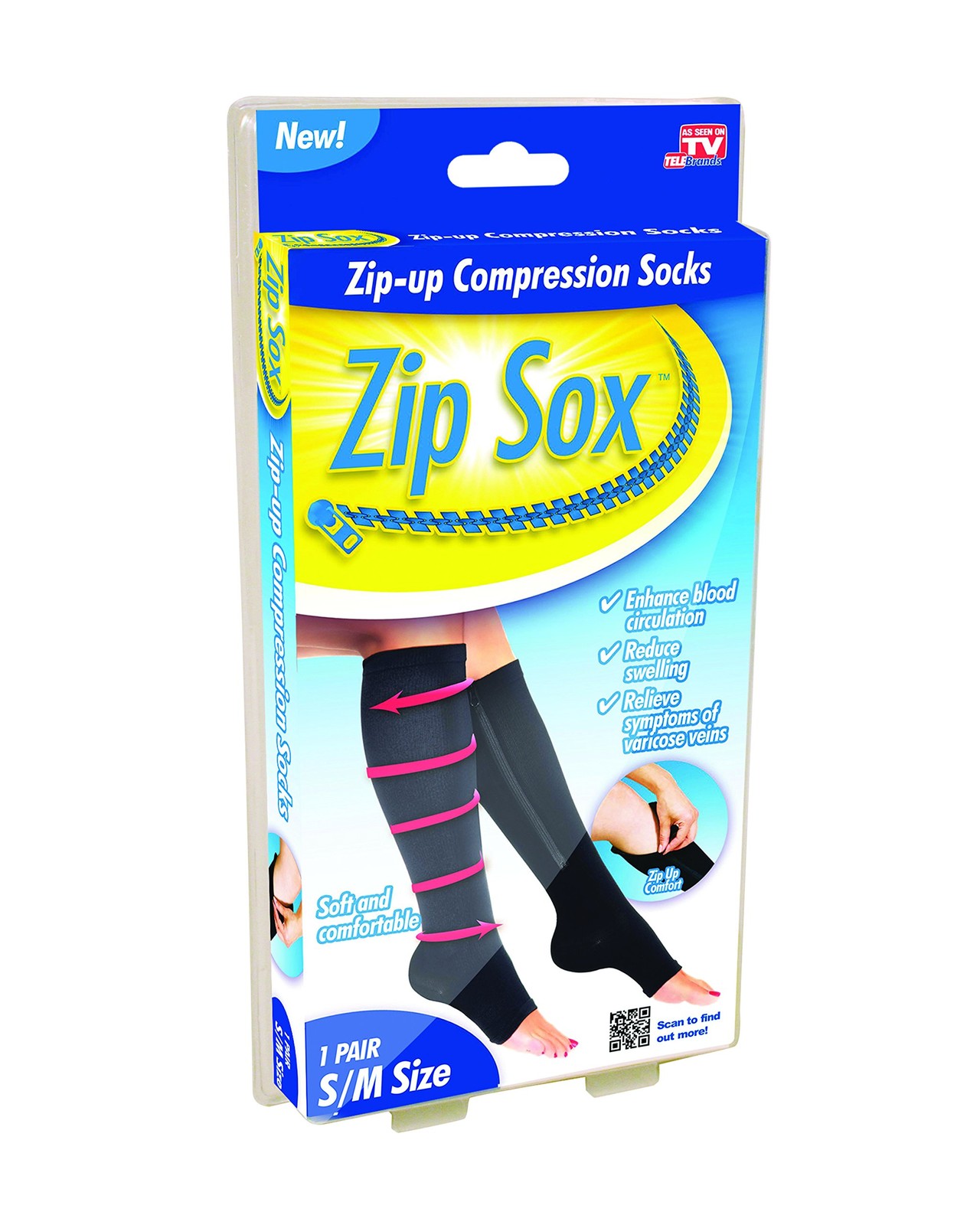 Zip Sox Compression Socks S M Black Pair Zip Closure Support Stockings Nylon Spa