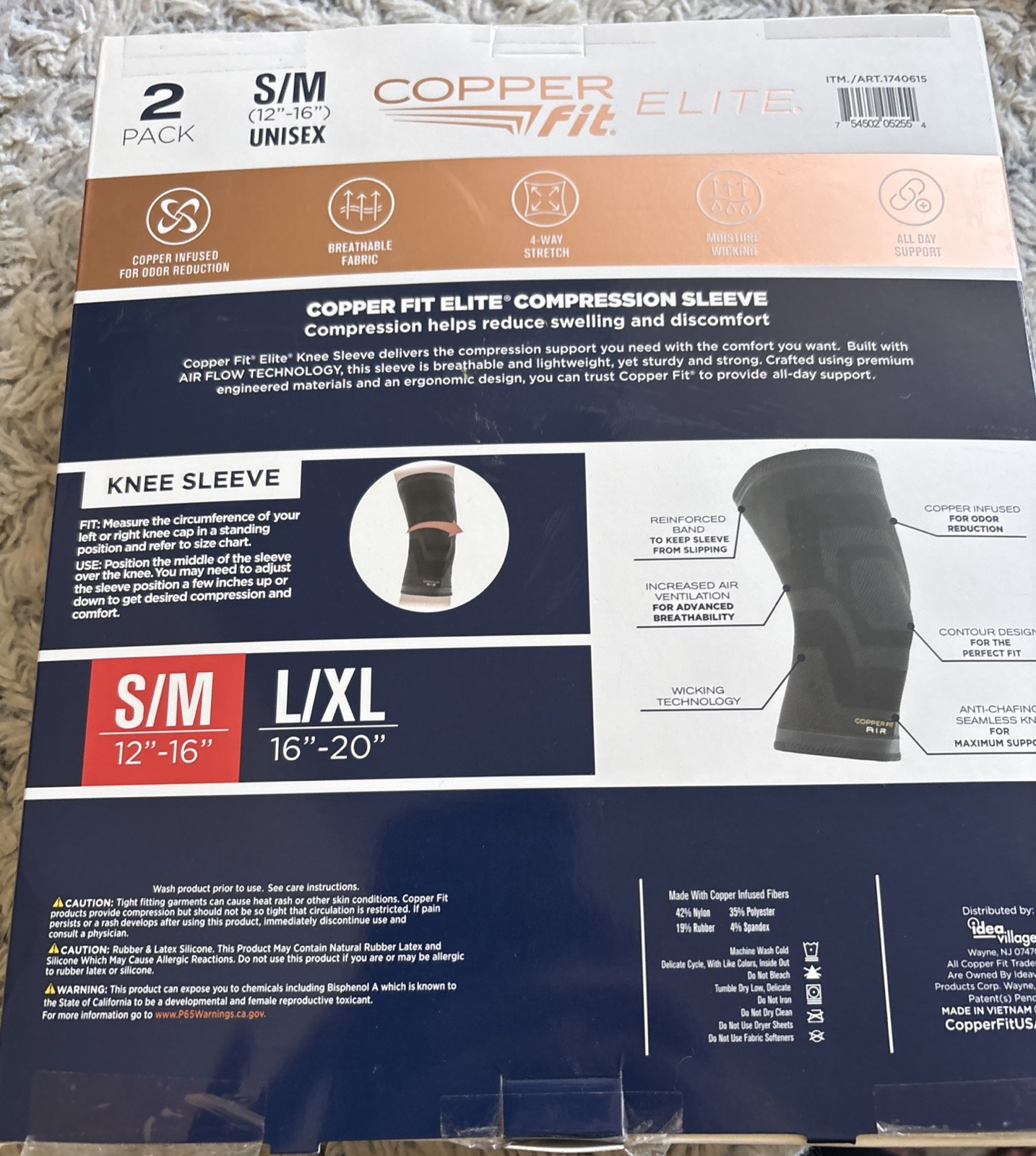Copper Fit Elite Air Compression Knee Sleeve S/M 12″-16″ 2 Pack Black Open Box