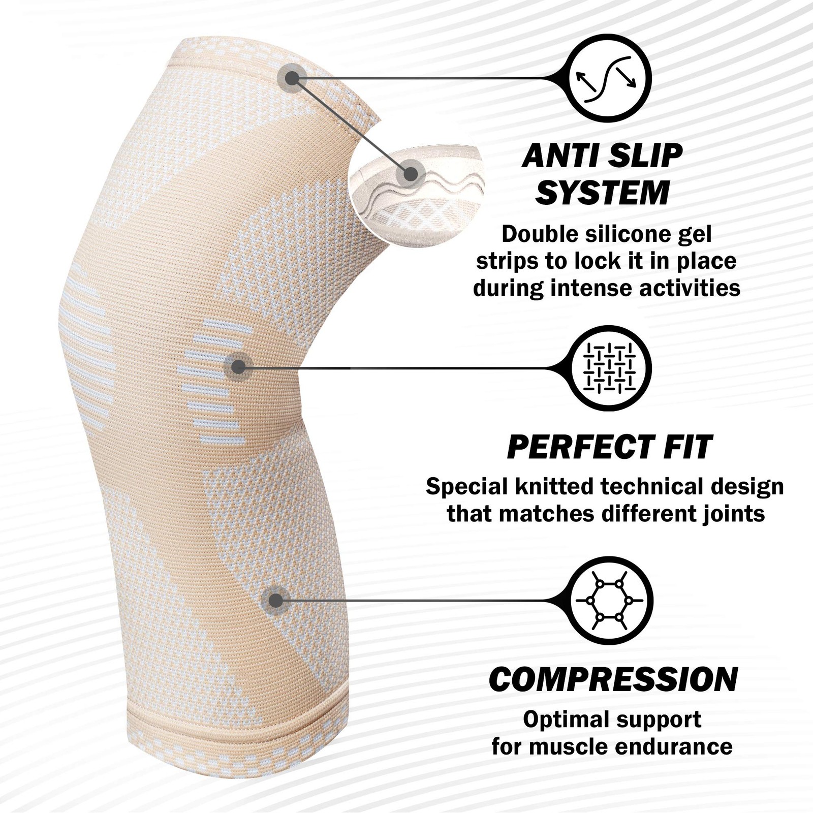 POWERLIX Leg Sleeve – Best Knee Brace for Pain Men Large, Beige-1Pack