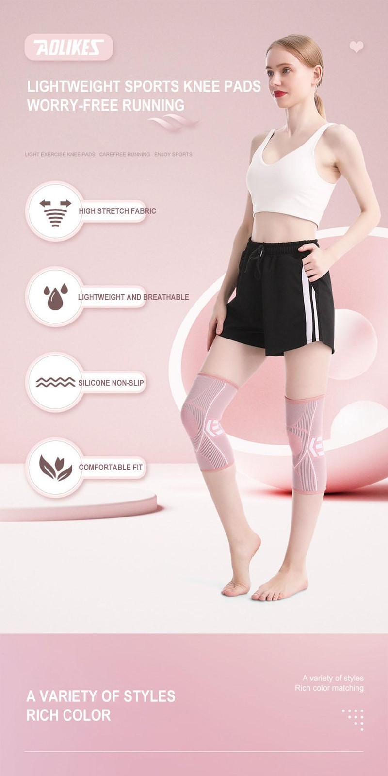 Aolikes 1pcs Knee Supports Brace for Women, Knee Compression Sleeves for Joint P