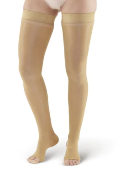 AMES WALKER Style 266 SIGNATURE SHEER THIGH HIGH OPEN TOEw/BAND 20-30 NUDE LARGE