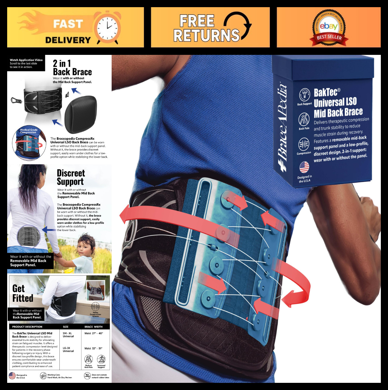 Universal Mid Back Brace for Lower Back Pain Relief, Lumbar Support Belt, Postur
