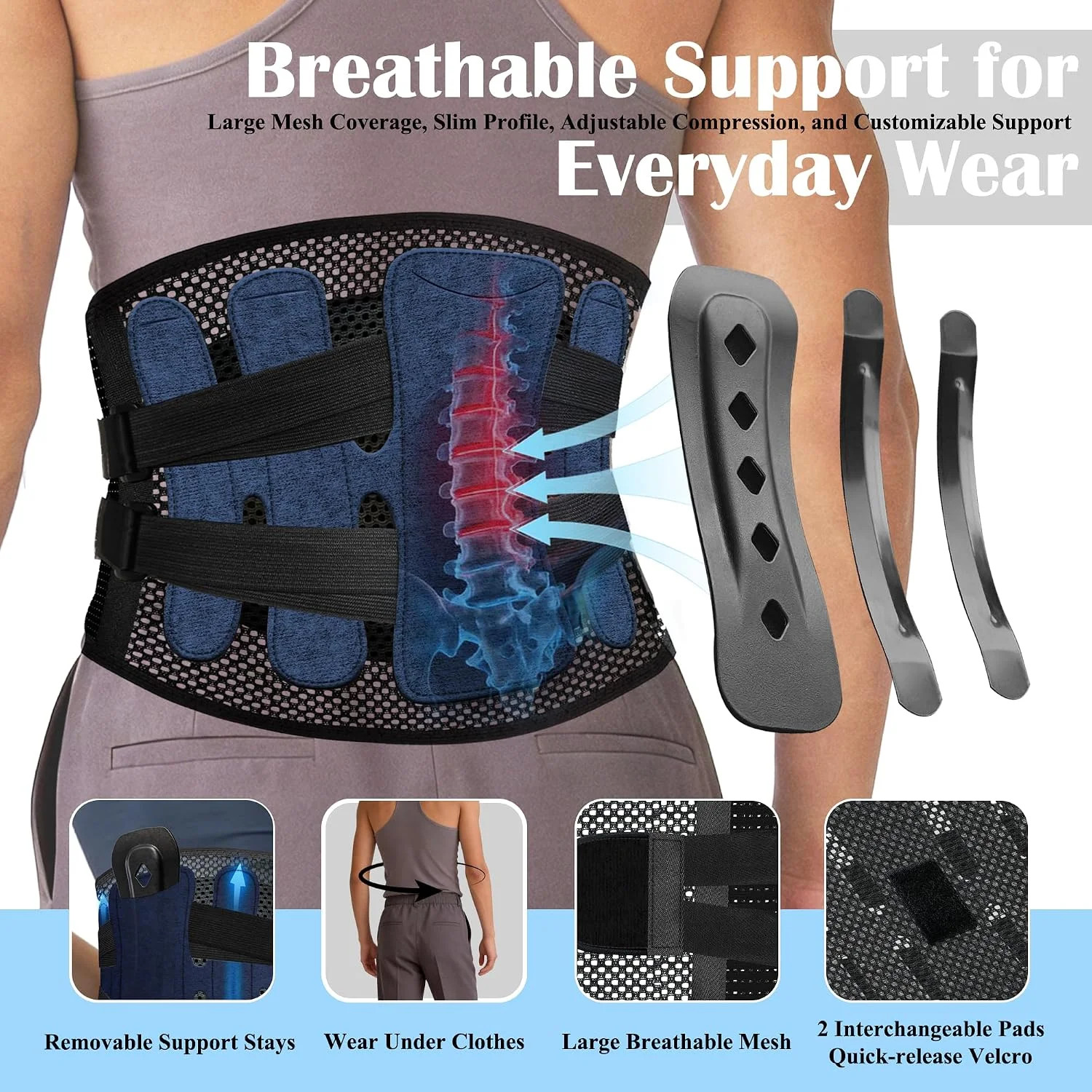 Back Brace for Men and Women Lower Back Support Belt for Work | Breathable mesh