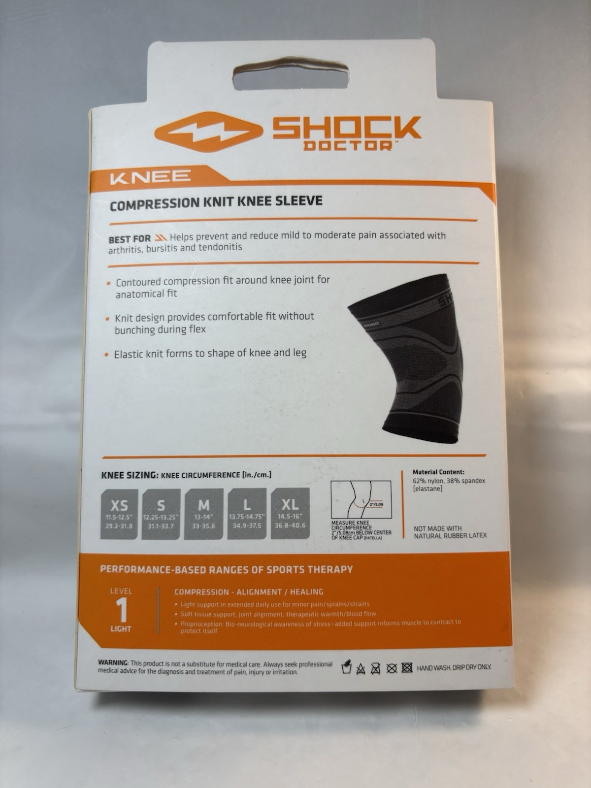 Shock Doctor Knee Compression Sleeve with Closed Patella Coverage Level 1 Small