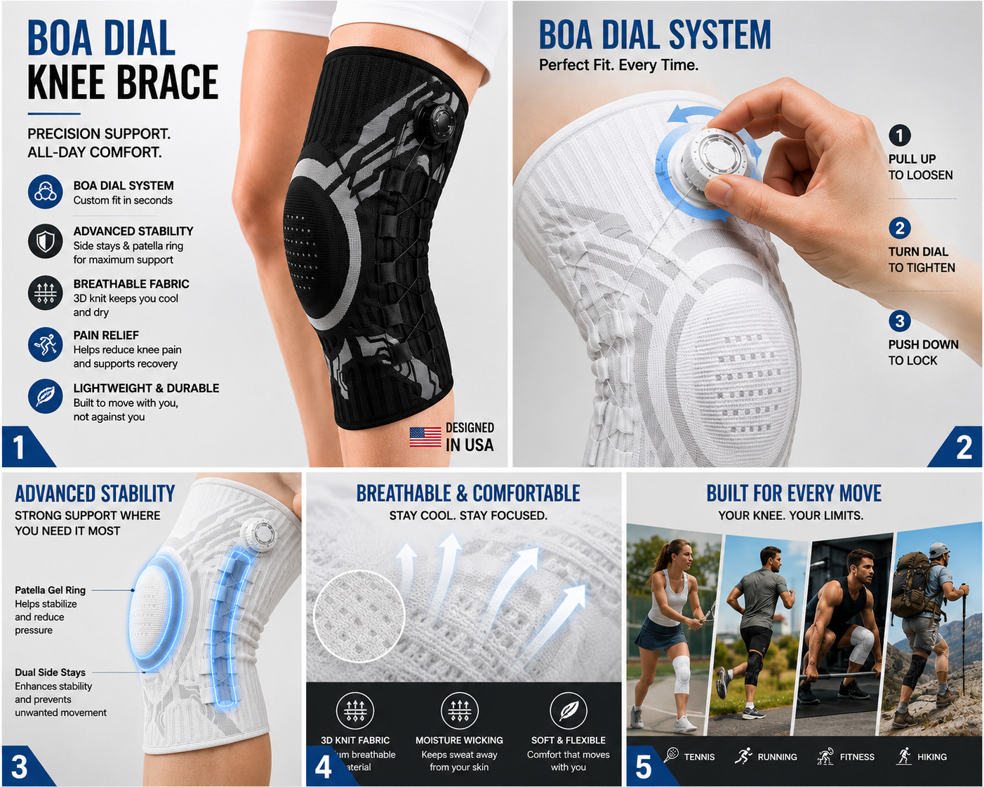 Adjustable Compression Knee Brace Patella Stabilizer Meniscus Support Large
