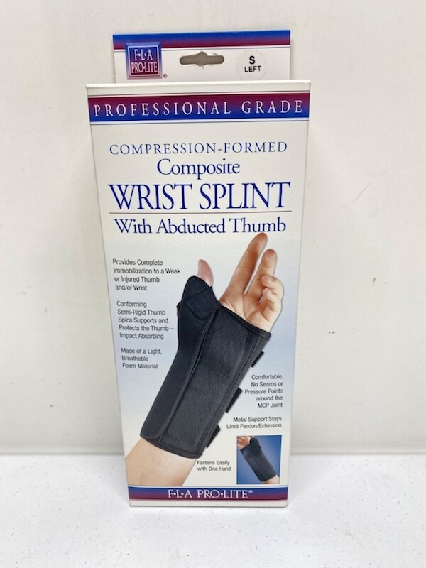 FLA Left Hand Black Small Wrist Splint w/Abducted ThumbProfessional Grade