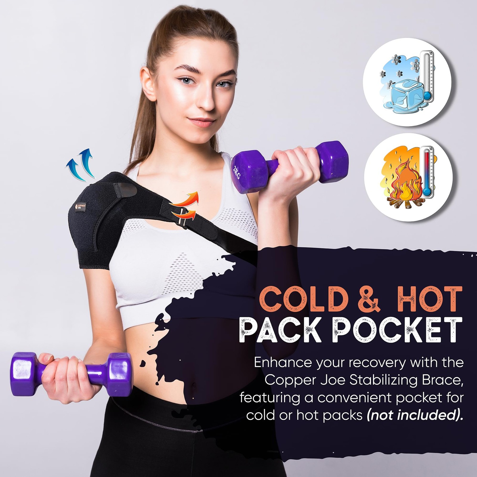 Copper Joe Compression Shoulder Brace for Women & 1 Count (Pack of 1), Black
