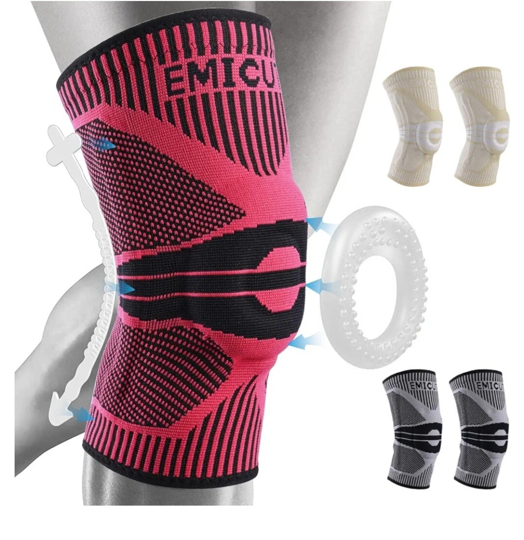 Emicute 2 Pack Copper Fiber Knee Brace for Support Pink And Black