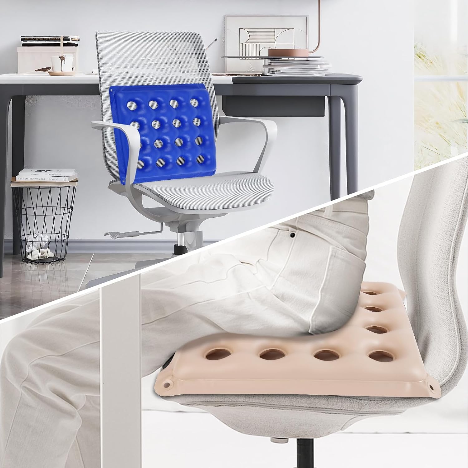 2-Pack Inflatable Seat Cushions, Pressure Relief Waffle Large, Blue and Cream