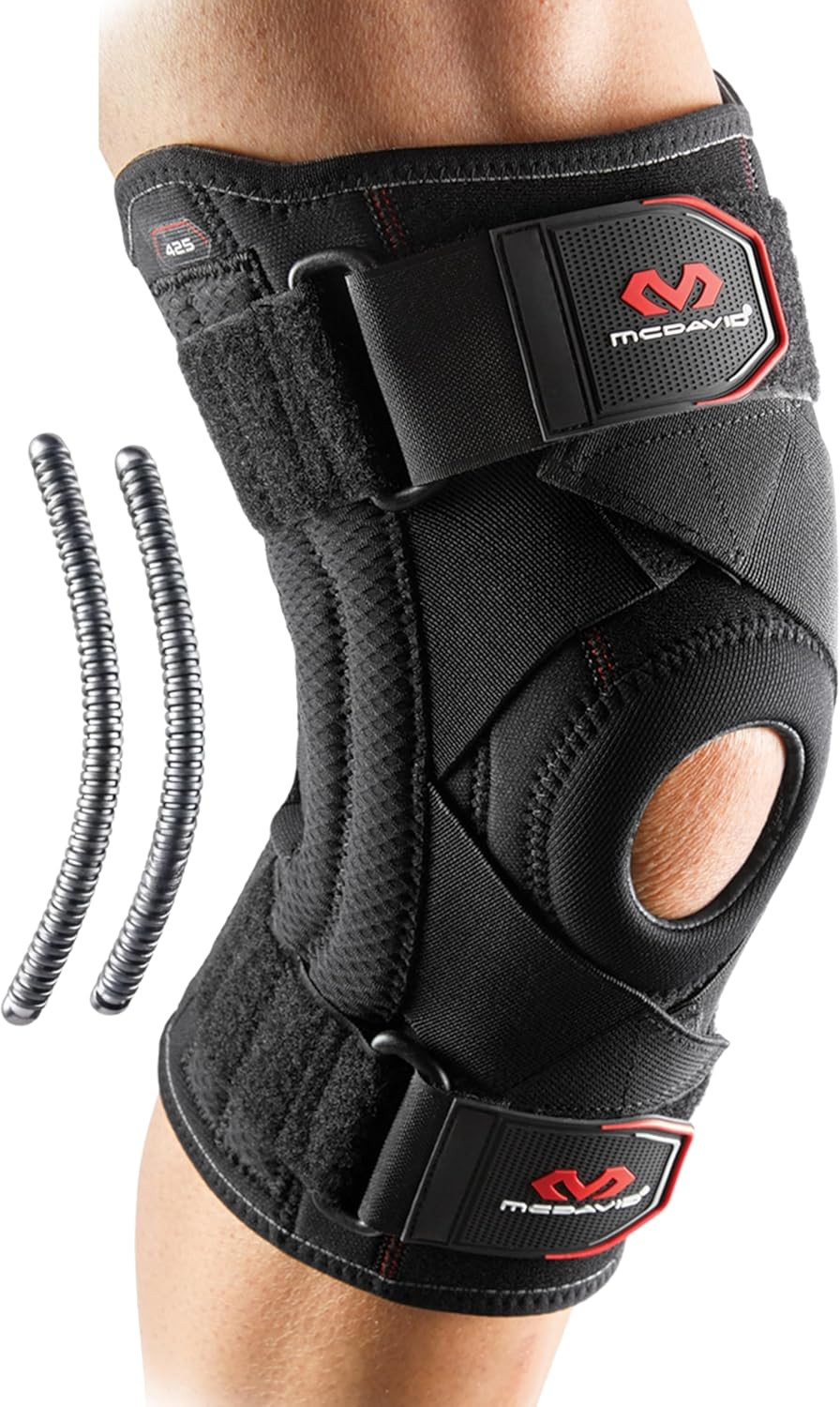 Knee Brace Support with Side Stays, Compression Knee Sleeve & Cross Straps for P