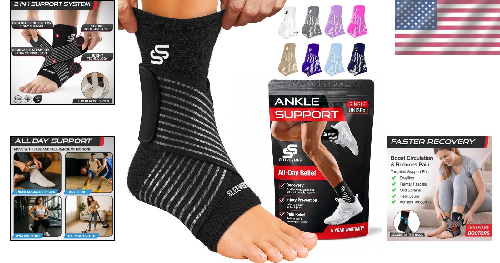 Sleeve Stars Compression Ankle Wrap – Recovery Support for Sprains & Fasciitis