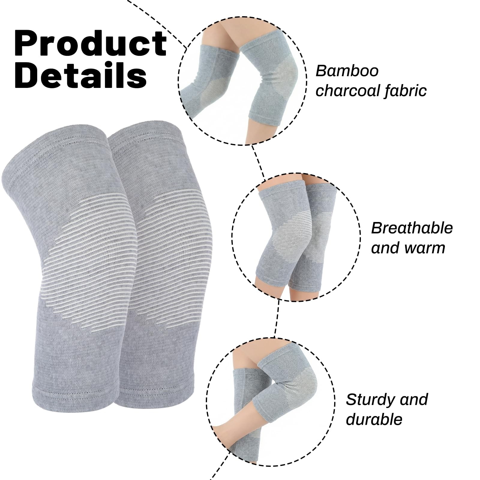 Bamboo Knee Sleeve, Breathable Compress Bamboo Knee Sleeves Elastic Warm Knee…