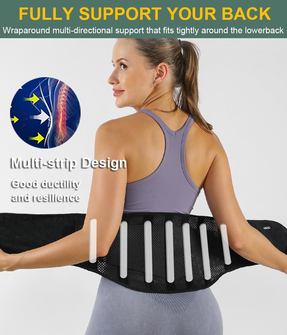 Lightweight Back Brace for Lower Pain Women Men, Adjustable Large, White