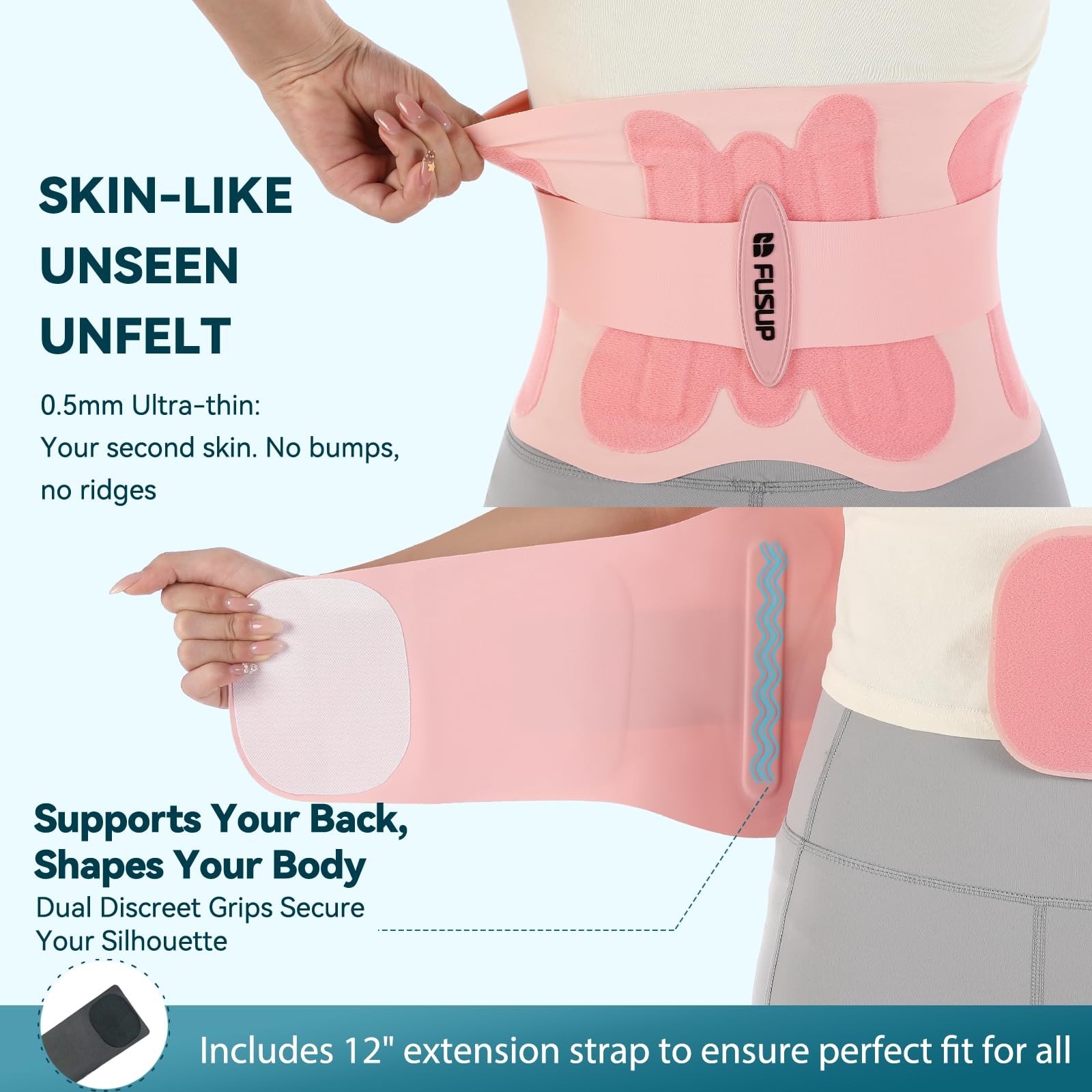 Thin Back Brace with 0.5mm Ultra-Thin & Seamless Design Under Medium, Pink