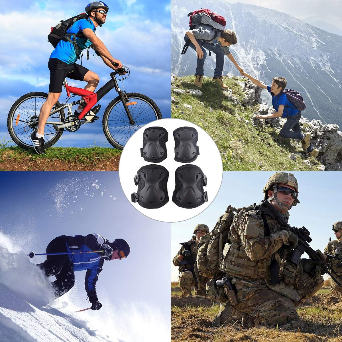Combat Knee & Elbow Protective Pads Set for Outdoor CS Paintball Game Cycling Sa