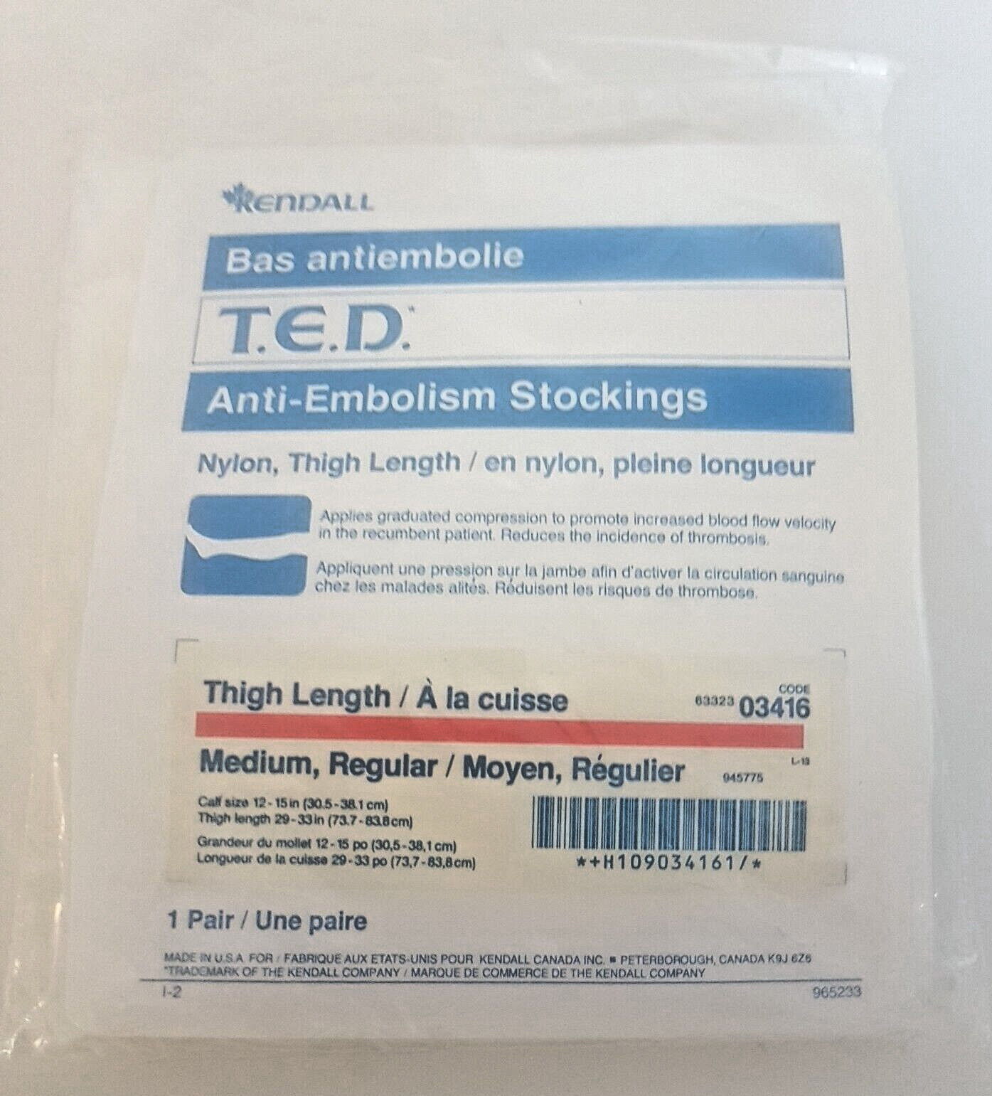 Kendall T.E.D. Thigh Length Anti-Embolism Stockings White Medium Regular 1 Pair