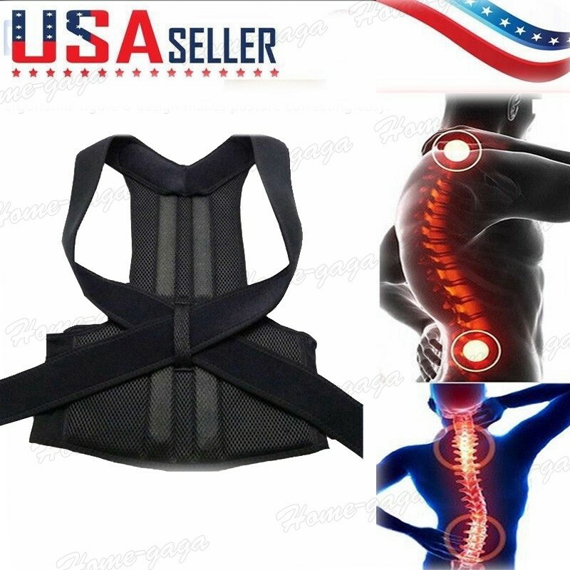 US Posture Corrector Brace Belt Lower Upper Back Pain Relief[Black (Full Back)]