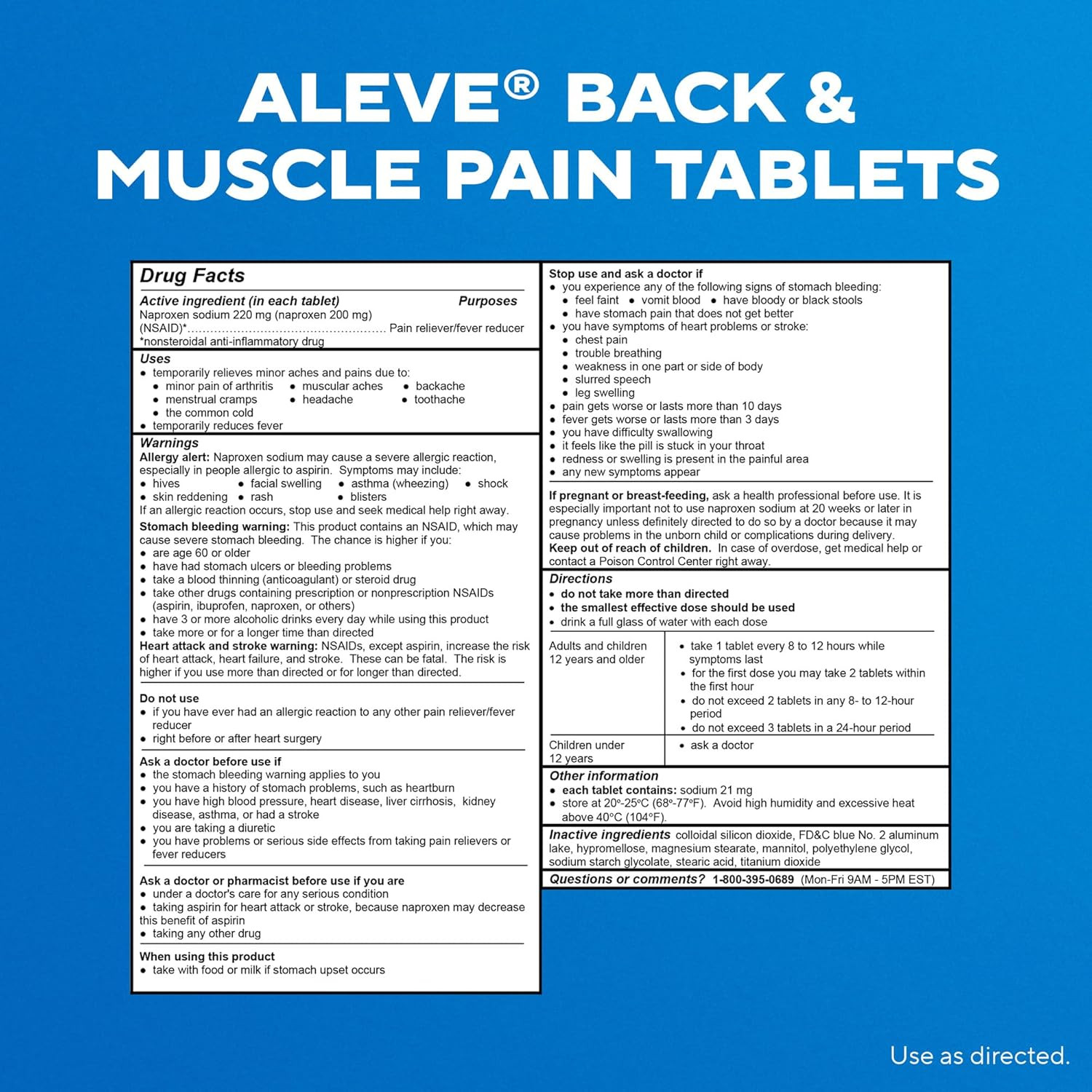 Back & Muscle Pain Relief Naproxen Sodium Tablets, Pain Reliever & Fever Reducer
