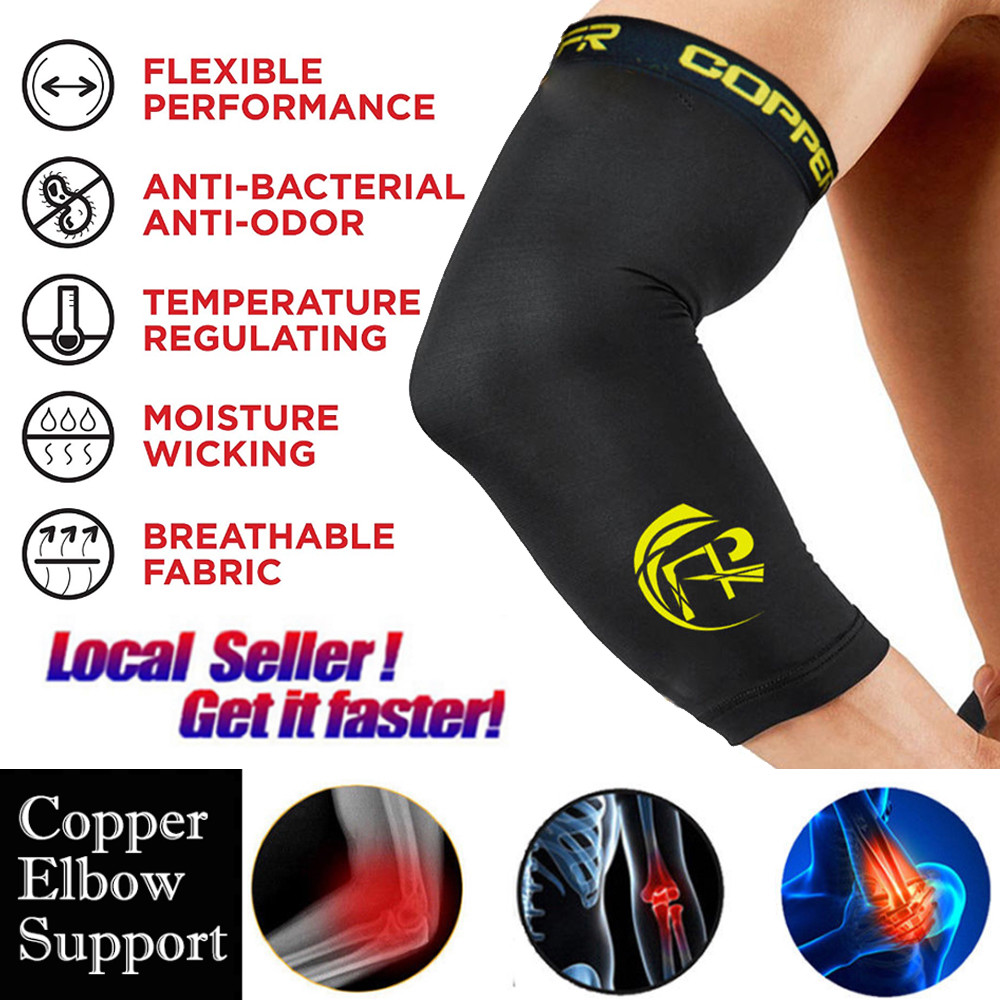 Compression Arm Sleeves Copper Elbow Support Brace Joint Pain Relief Gym Tennis