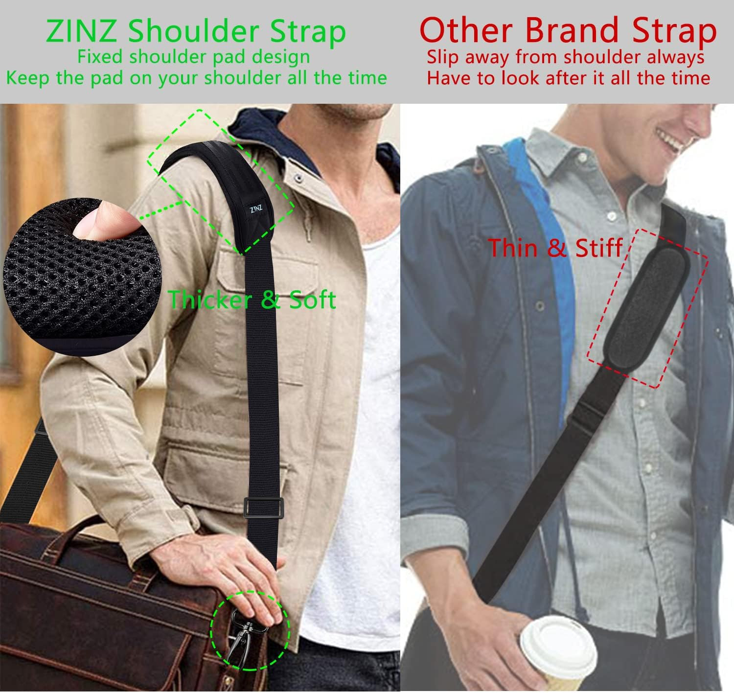 79 inch Shoulder Strap, Extra-thick Fixed Cushion Pad and Dual Clasps Universal