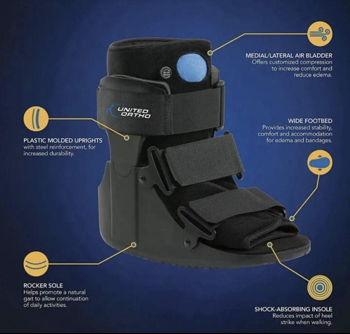 United Ortho Short Air Cam Walker Fracture Boot Medium Black Right Or Left Pads