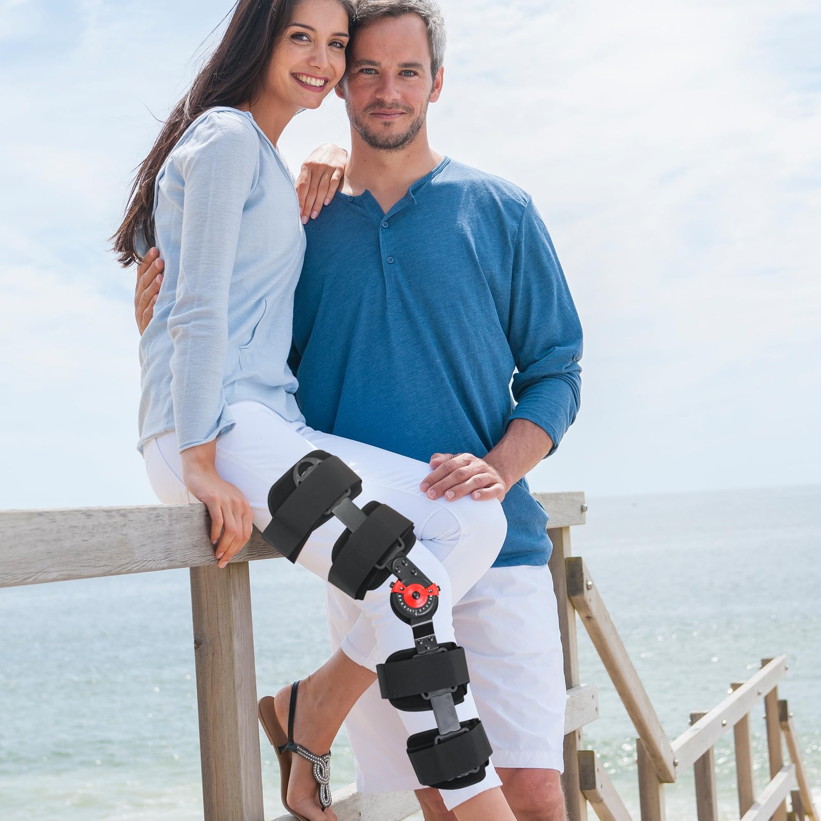 Focuboody Hinged Rom Knee Brace Side Stabilizers Adjustable Post Op Knee