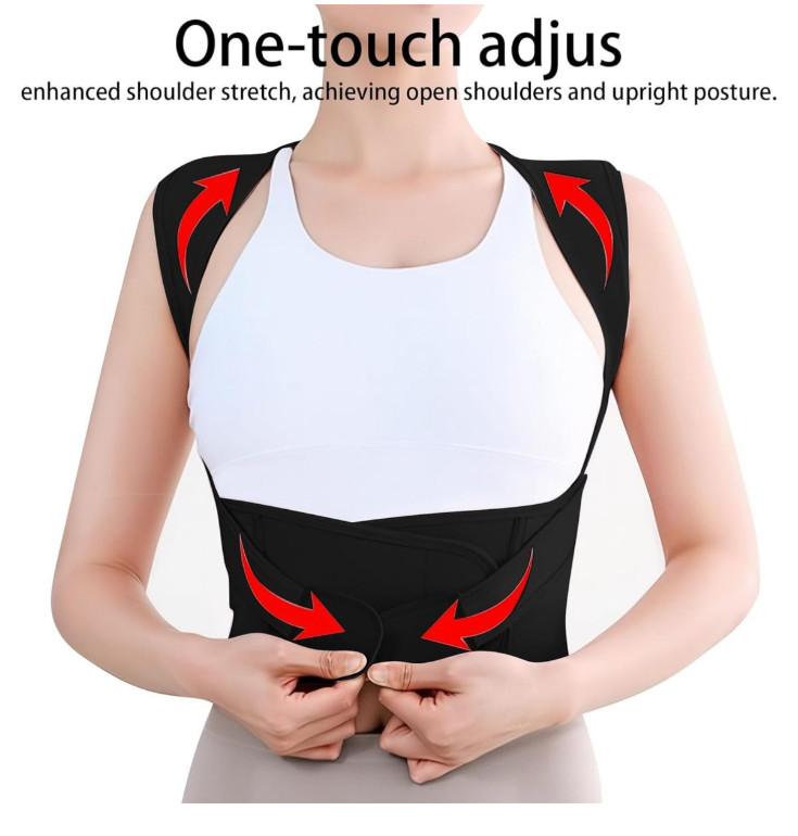 QFE Back Brace Posture Corrector Adjustable for Women and Men Black XXL SF-98
