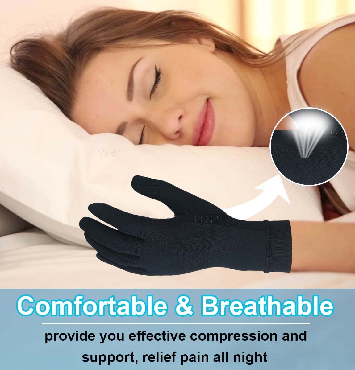 Copper Compression Gloves Full Finger Breathable Gloves for Carpal Tunnel