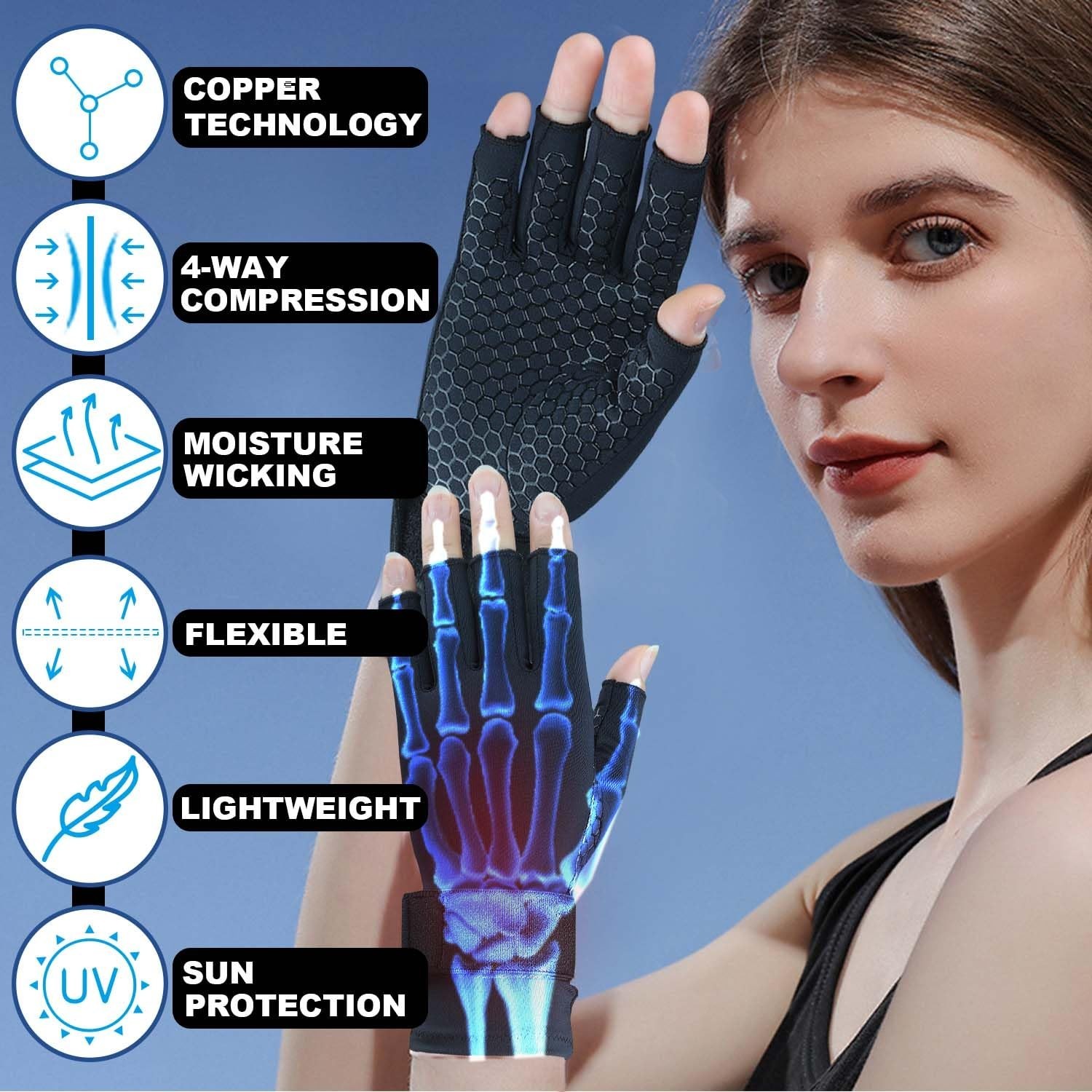 2 Pairs Compression Arthritis Gloves for Hand Pain Relief, Wrist Support, Finger
