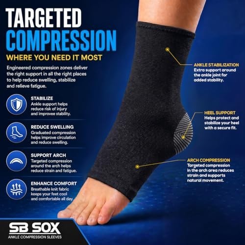 Ankle Brace Compression Sleeve 2 Pack Plantar Fasciitis Achilles Relief Men