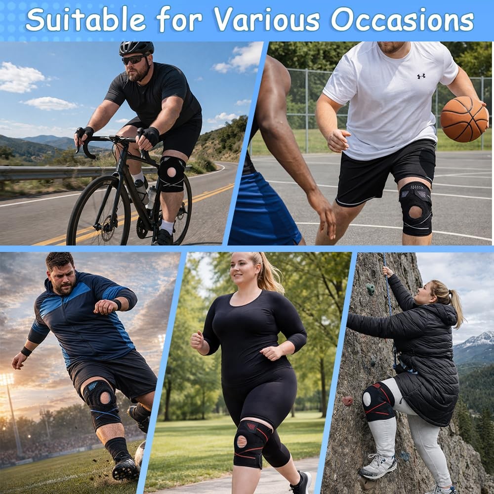 Extra Large Plus Size Knee Brace 2XL Black Blue Meniscus Tear Gel Pad Support