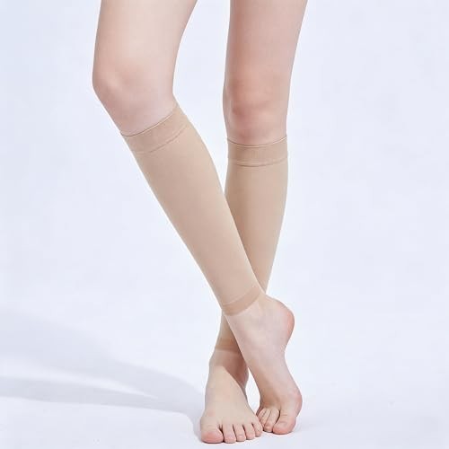 Compression Leg Sleeves Socks for Men & Women, Calf Medium-Large Beige-l