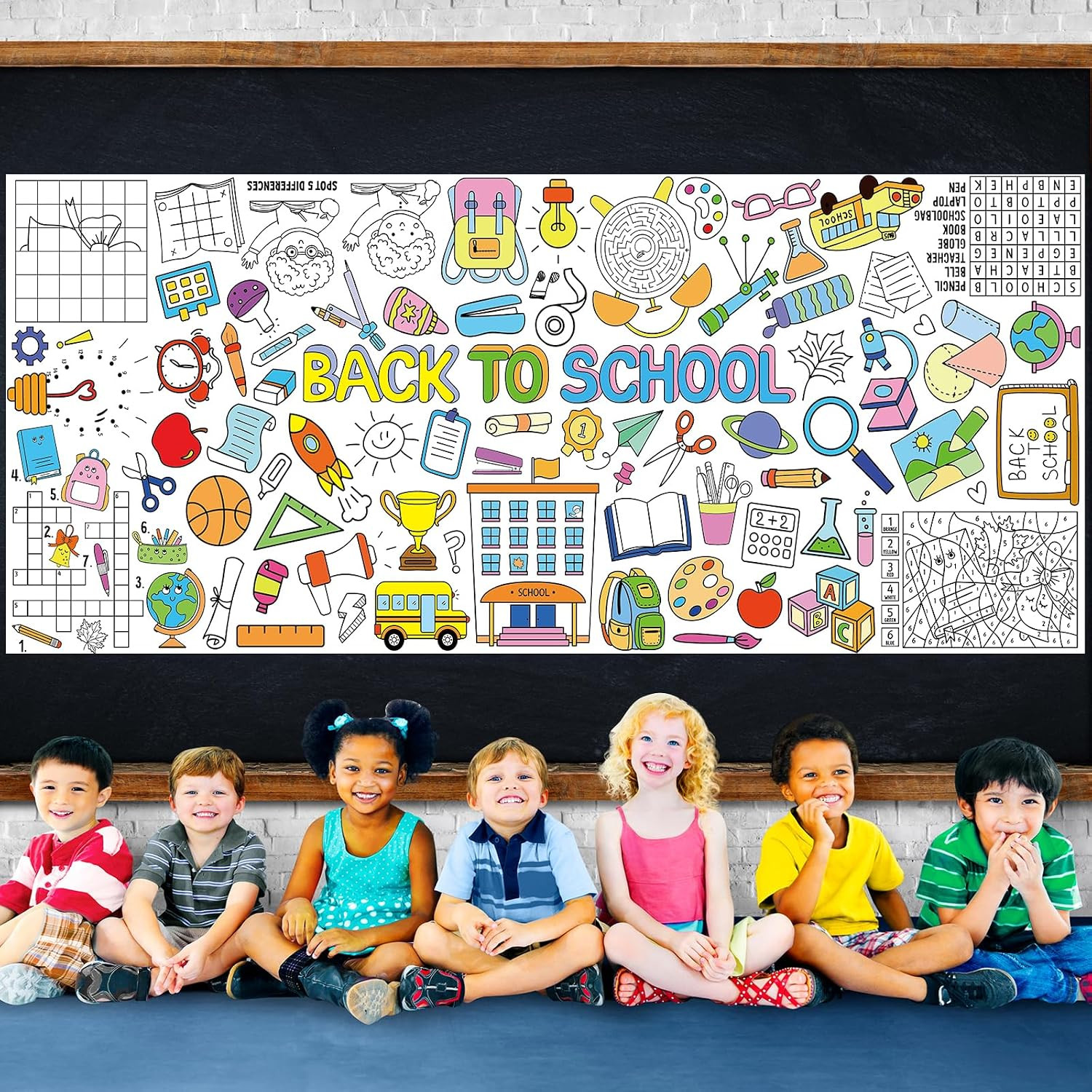 Back to School Large Coloring Poster for Kids 30 X 72 Inch, Giant Coloring Paper