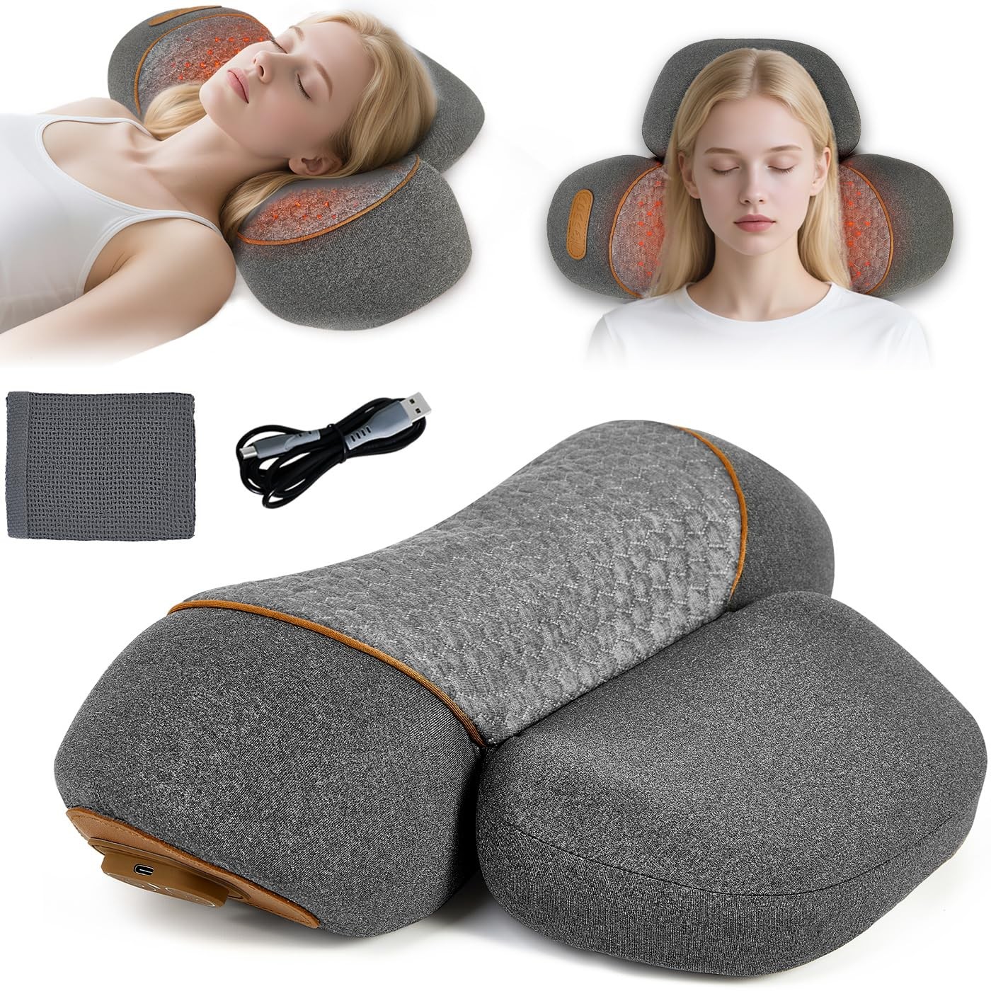 3-in-1 Neck Massager Pillow w/Heat & Cervical Traction Pain Relief Brown