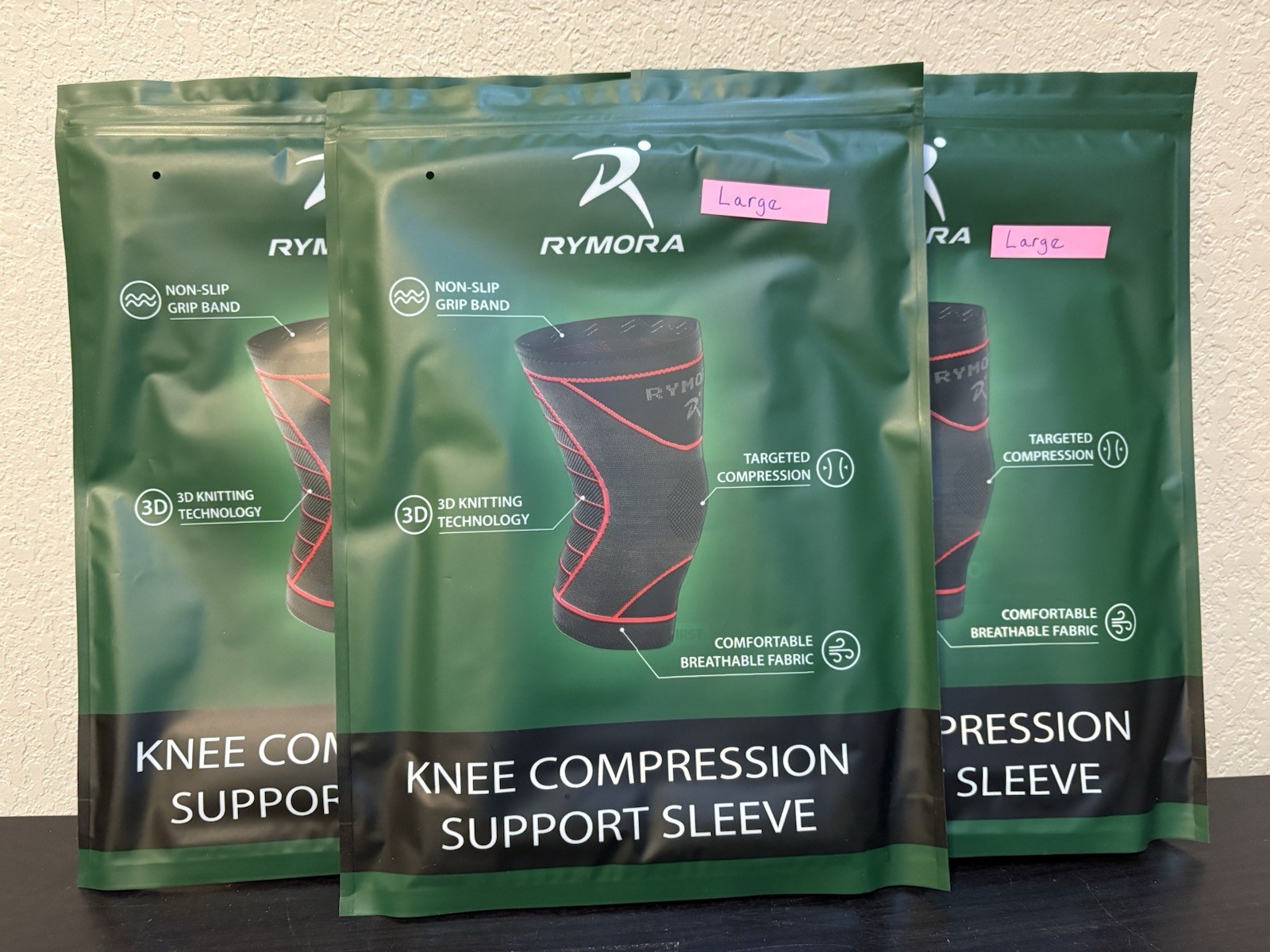 Knee Compression Support Sleeve Size Large Rymora Brand New Non-Slip Grip Band