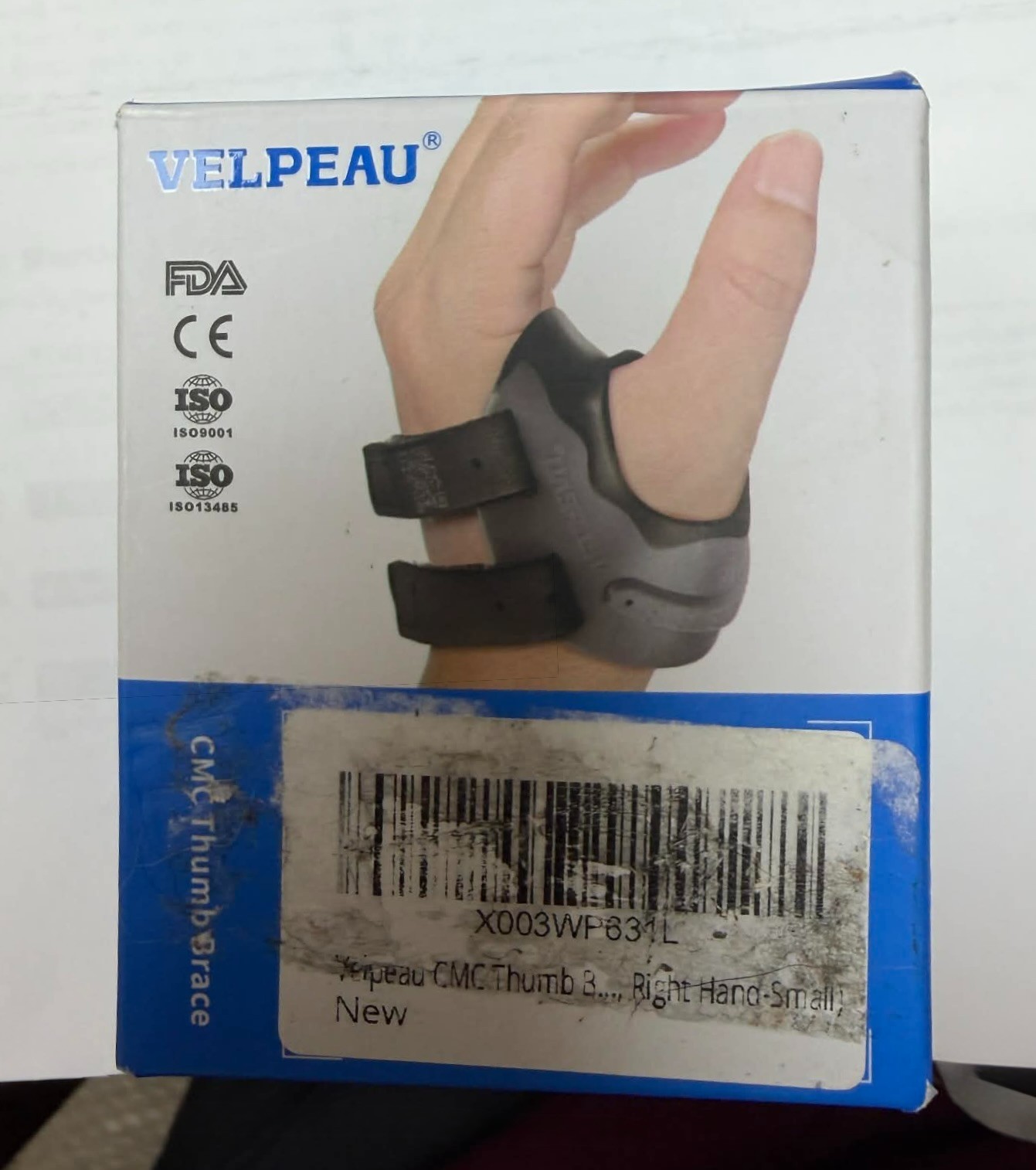 VELPEAU CMC Thumb Brace Joint Support Splint vp0907c Right Hand, size small