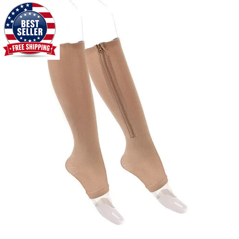 Compression Socks Men Women Support Knee Zipper Female Open Toe Thin anti Fatigu