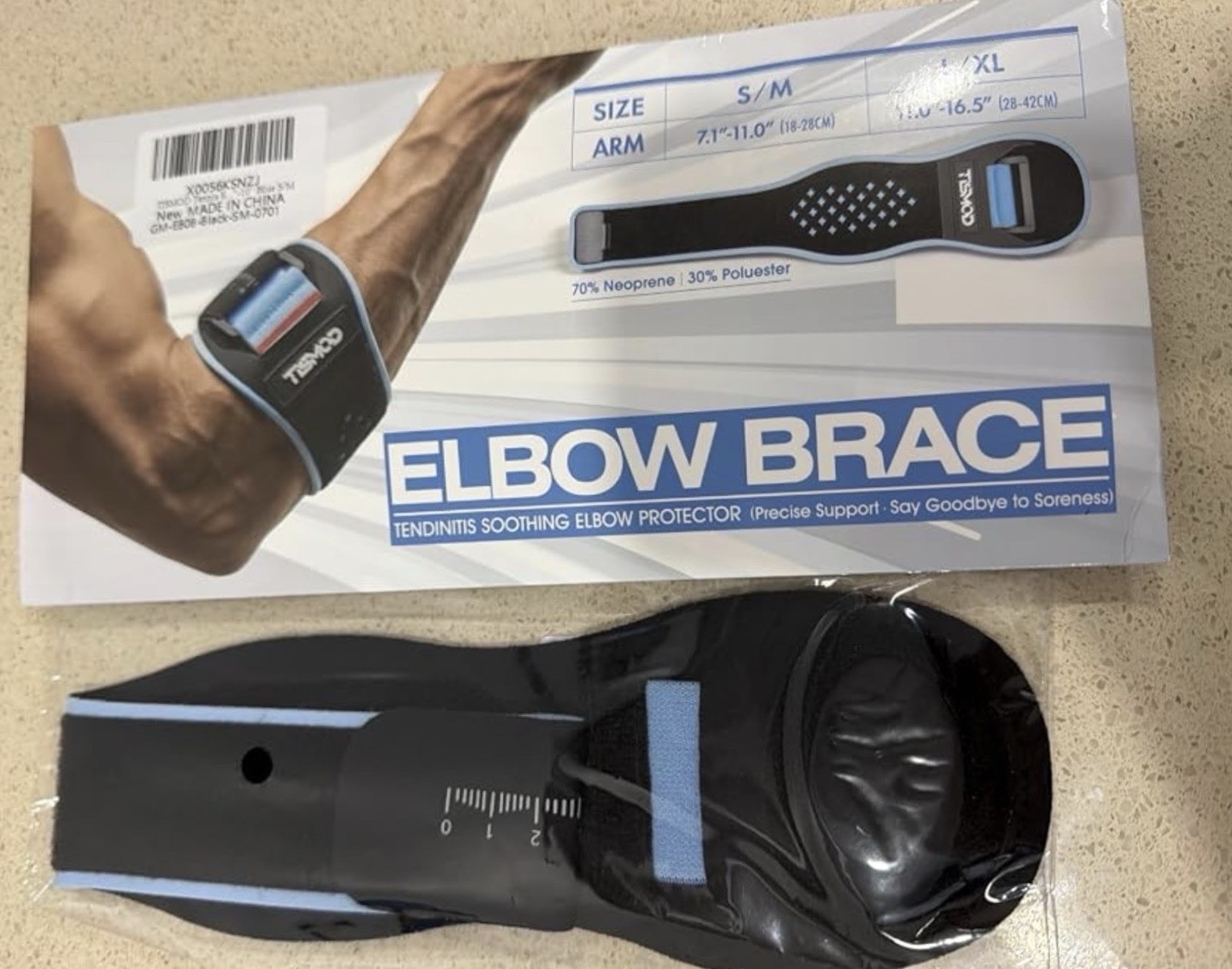 Adjustable Elbow/Arm Brace for Tendinitis, Compression, S/M Black/Blue