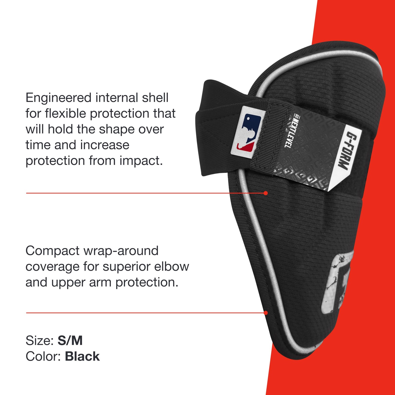 MLB Surge Baseball Elbow Guard, Black, Adult S/M