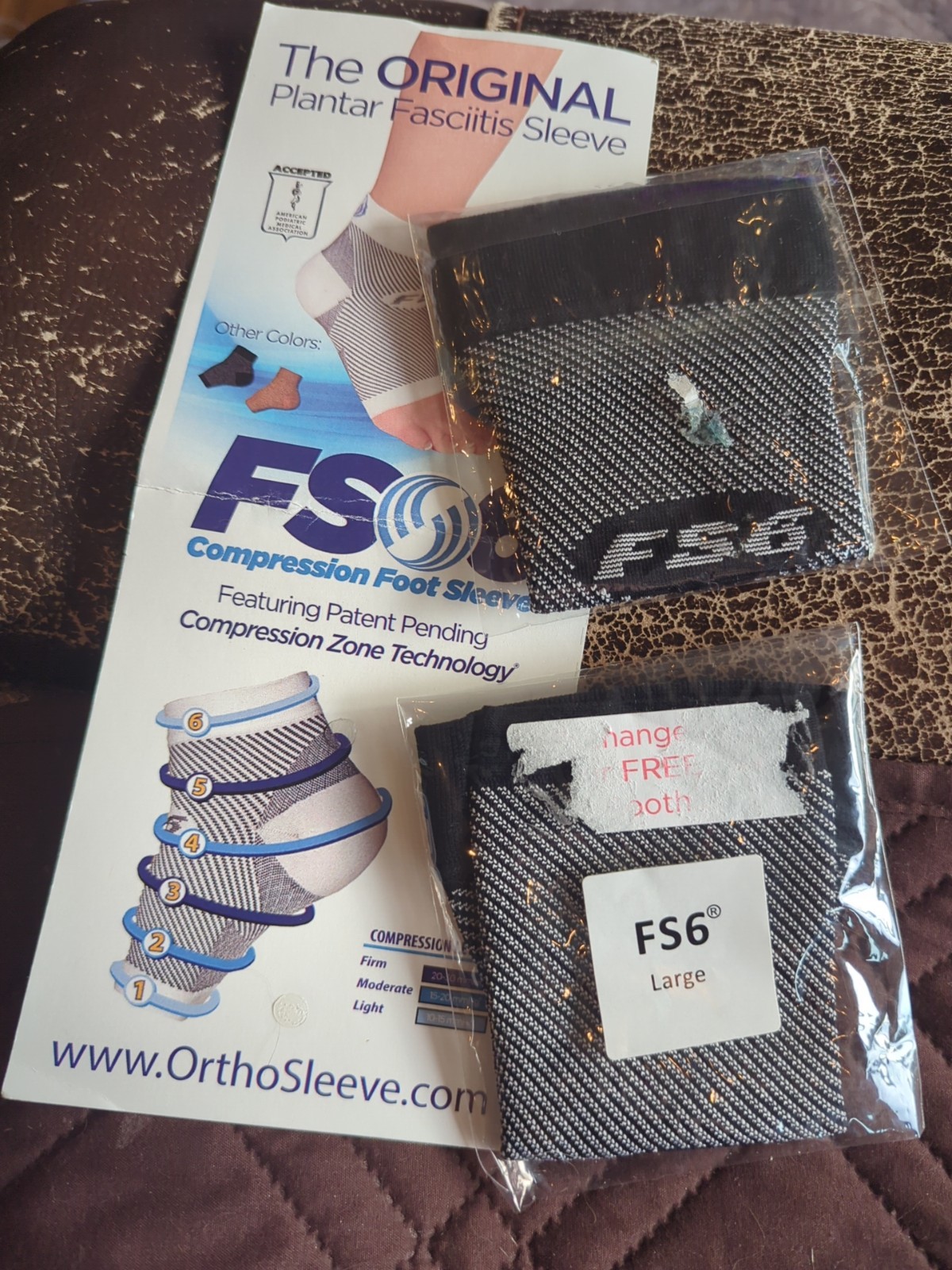 FS6 Compression Foot Sleeve Sock Plantar Fasciitis Large achilles tendon PAIR 2