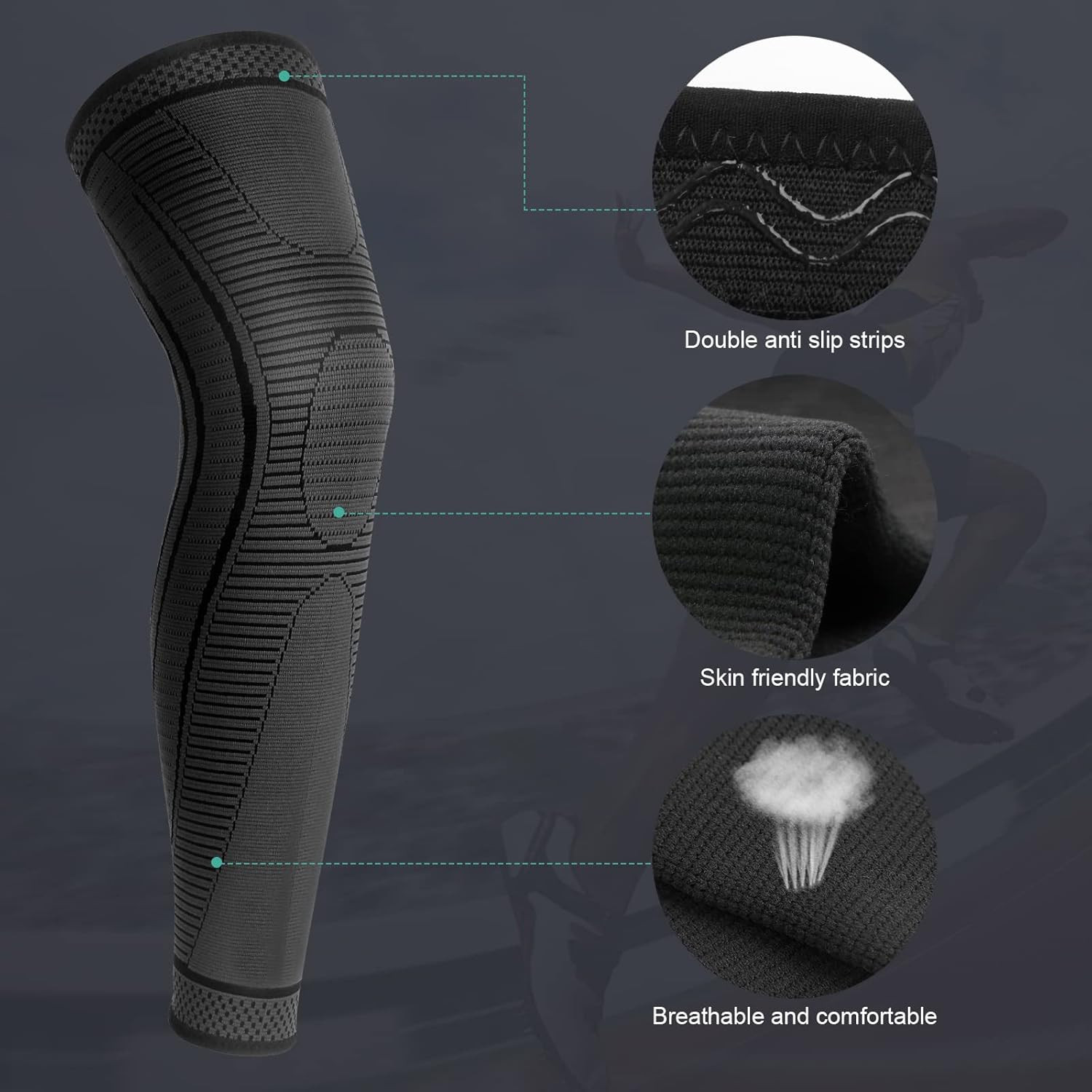2 Pack Full Leg Compression Sleeves for Men and Women Long Knee Brace Support fo