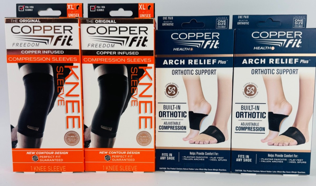 Copper Fit Bundle Compression Knee Sleeves XL 2PK & Arch Relief Plus OneSize 2PK