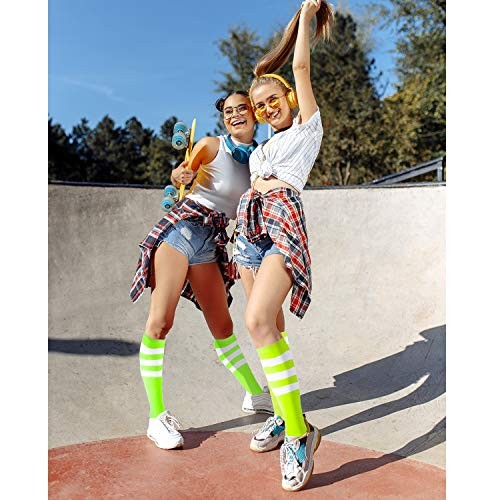 Syhood 6 Pairs Neon Knee High Socks Stretchy Roller Skate One Size Bright Color