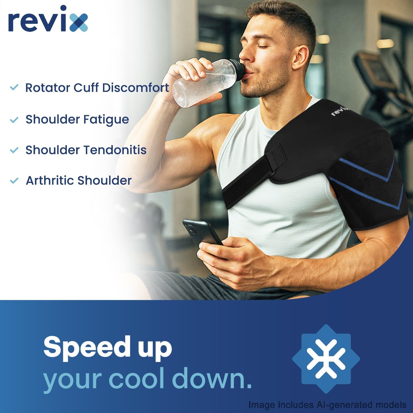 REVIX Large Shoulder Ice Pack Wrap & Brace for Rotator Cuff & Arm