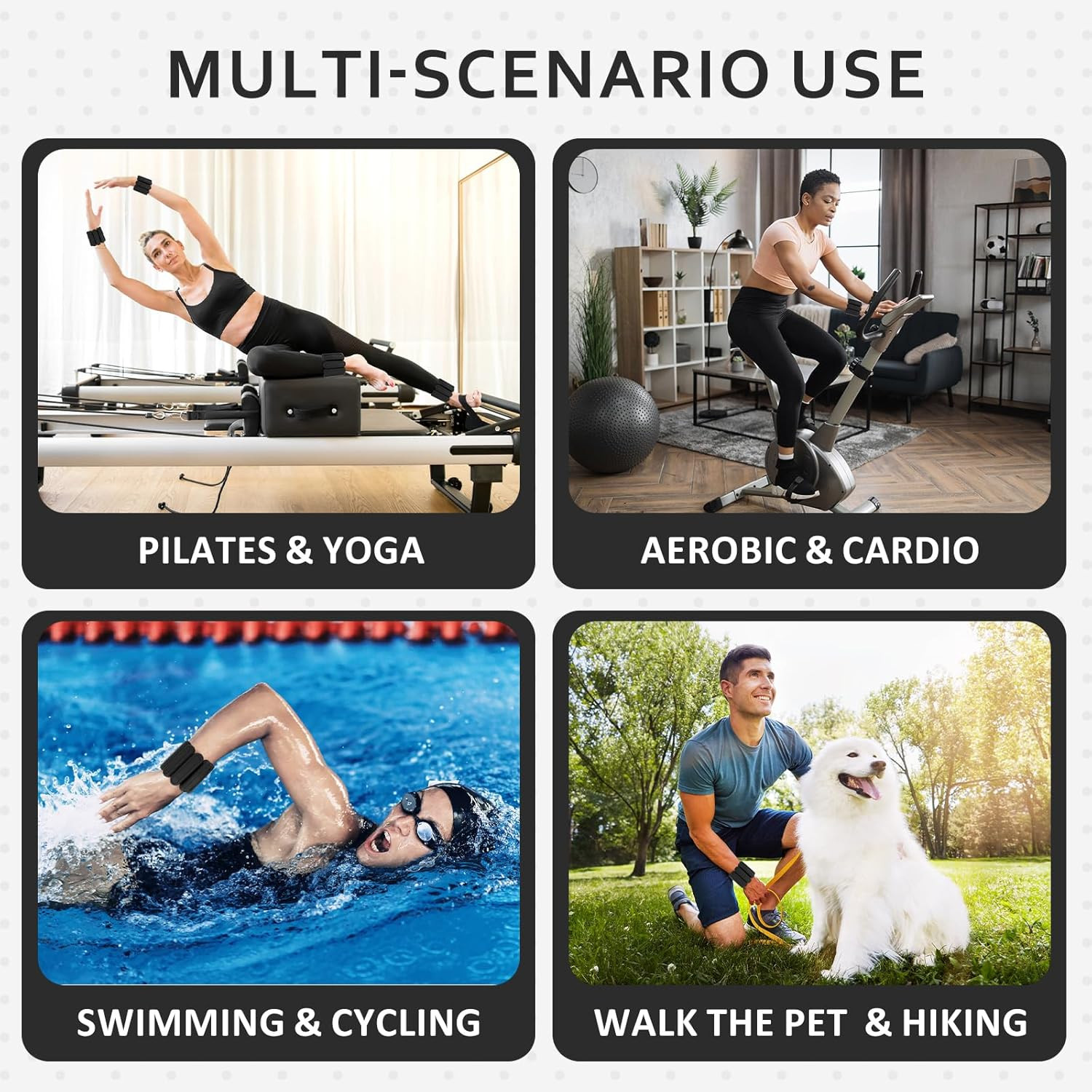Adjustable Wrist & Ankle Weights Set of 2(1Lbs Each), Premium Silicone Wearable