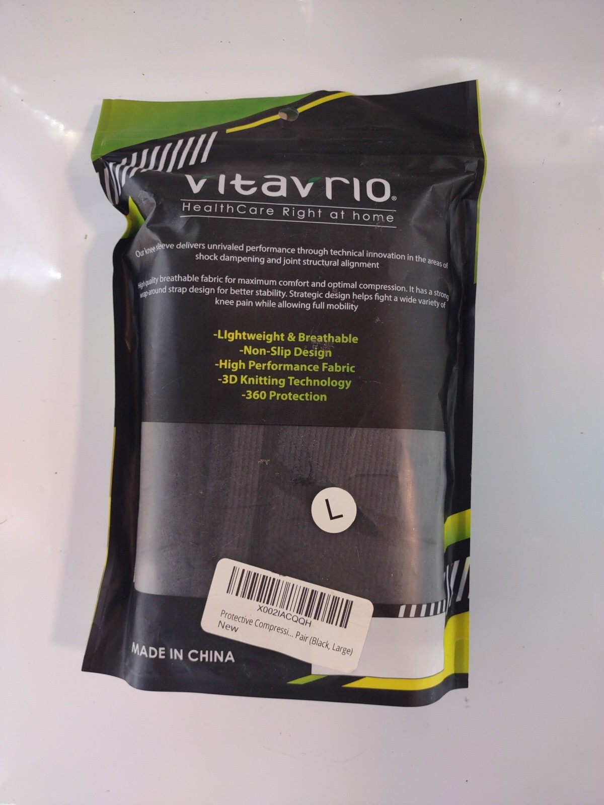 Vitavrio Fitness Compression Knee Sleeve Non-slip Elastic Breathable Support L