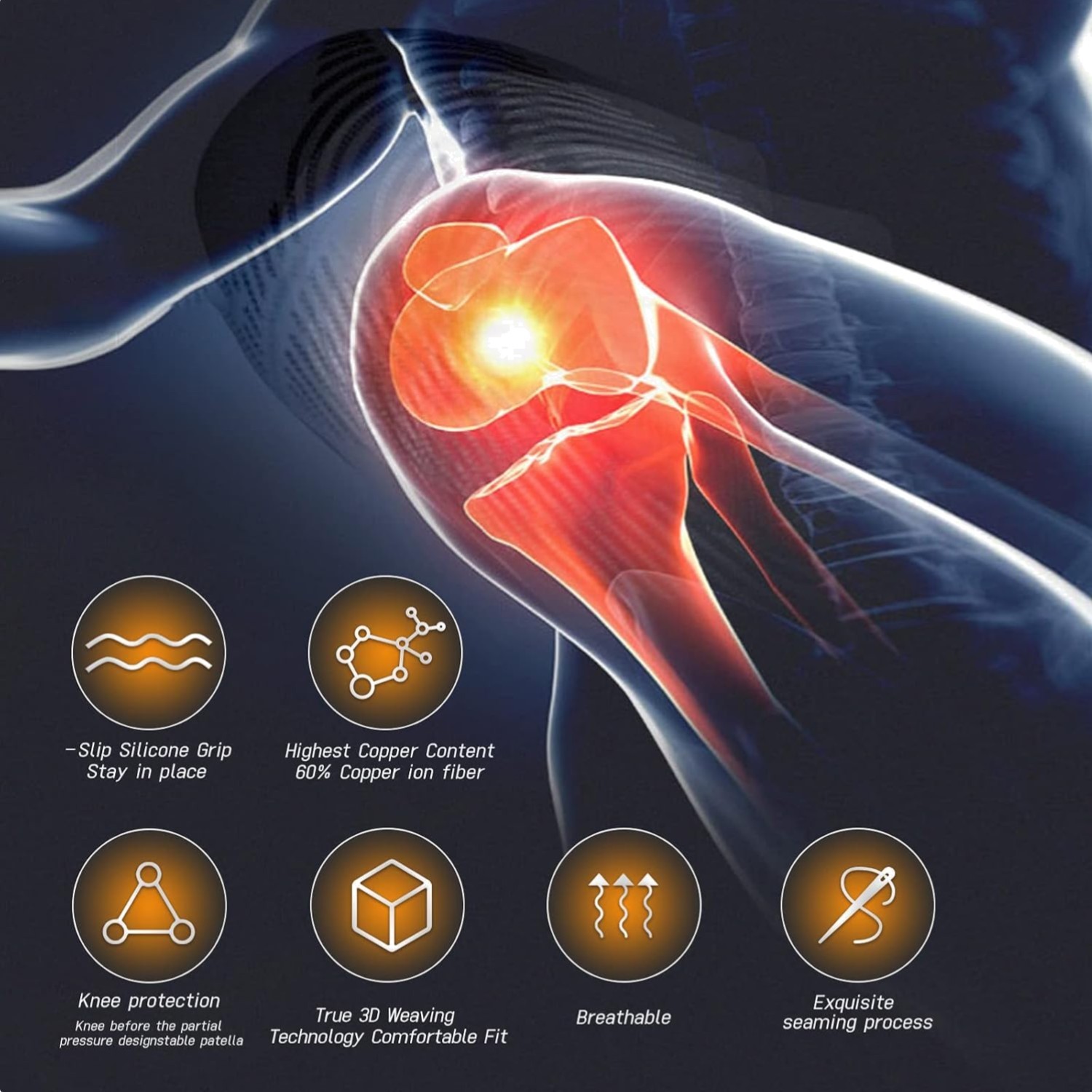 Dual Pack Copper Compression Knee Sleeves – Ideal for Pain Relief & Performance